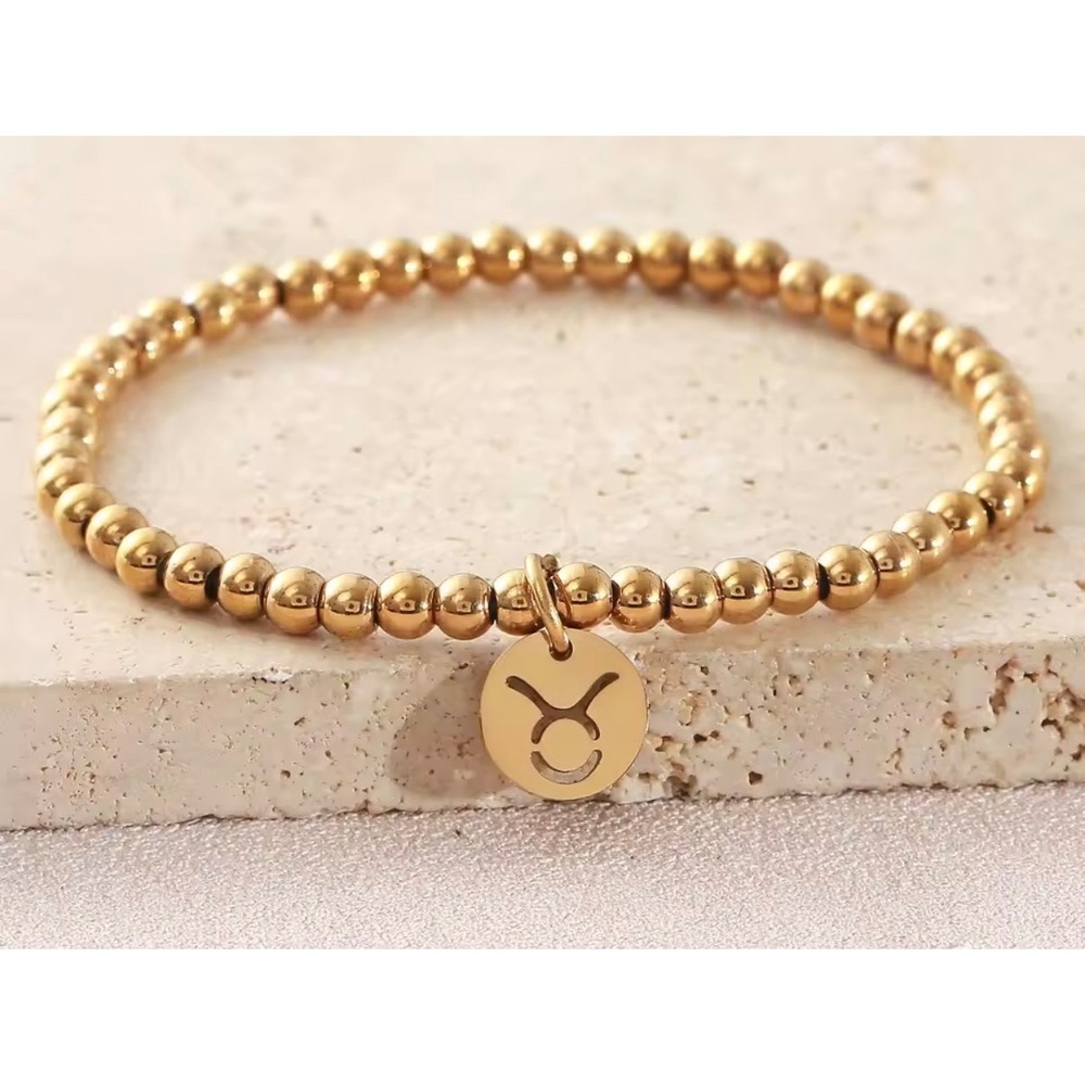 14k Gold plated Taurus‎ Zodiac Beaded Stretch  Minimalist Charm water resistant